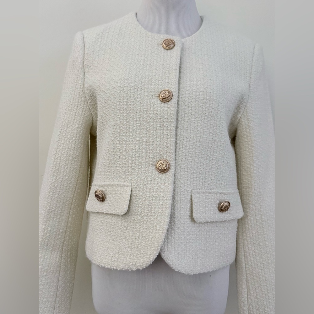 URBAN REVIVO || Chic Cream Women's Cropped Blazer with Gold Buttons. Sz. XL - Picture 6 of 16